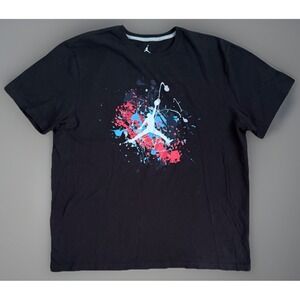 Air Jordan Short Sleeve Tee T-Shirt Print Jumpman Logo Splatter Black 2XL JBHS